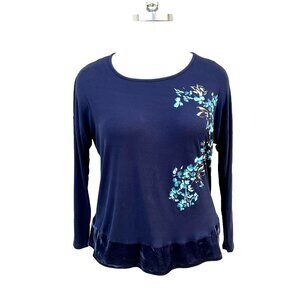 Apt. 9 Women's XXL Tunic Top Boat Neck Navy Velvet Trim Hem 3/4 Dolman Sleeve